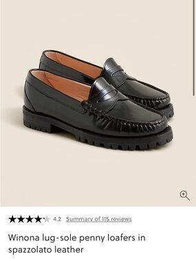 J Crew Winona lug-sole penny loafers in black spazzolato leather